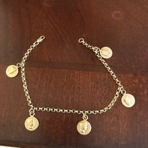 14k yellow gold coin charm bracelet